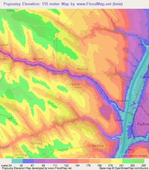 Popoutsy,Moldova Elevation Map