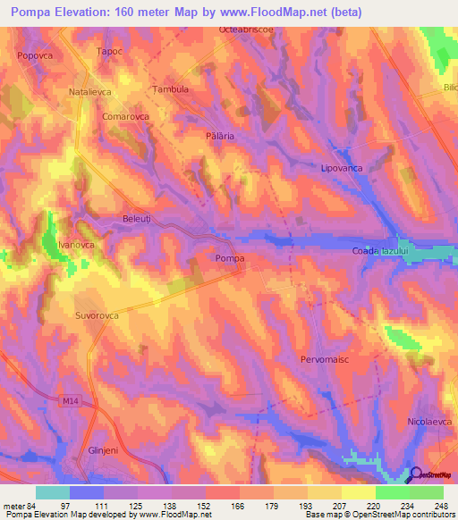 Pompa,Moldova Elevation Map