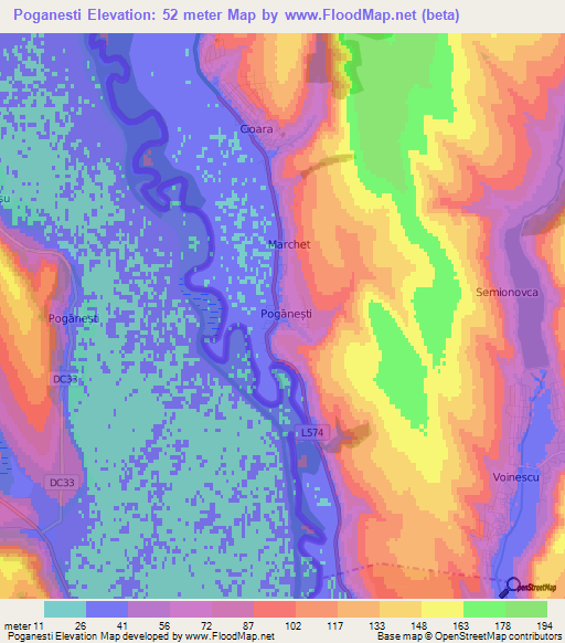 Poganesti,Moldova Elevation Map