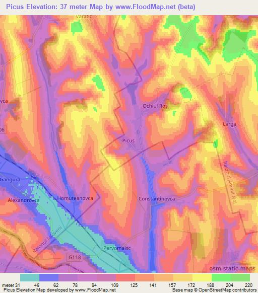 Picus,Moldova Elevation Map