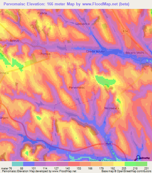 Pervomaisc,Moldova Elevation Map