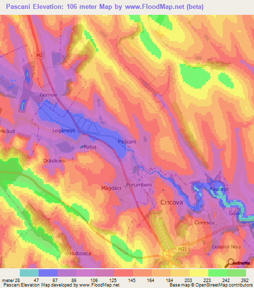 Pascani,Moldova Elevation Map