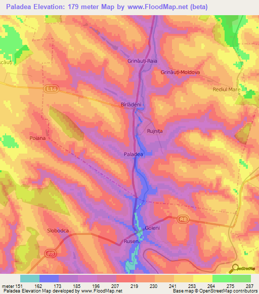 Paladea,Moldova Elevation Map