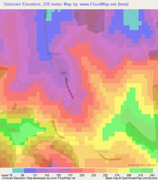 Oniscani,Moldova Elevation Map