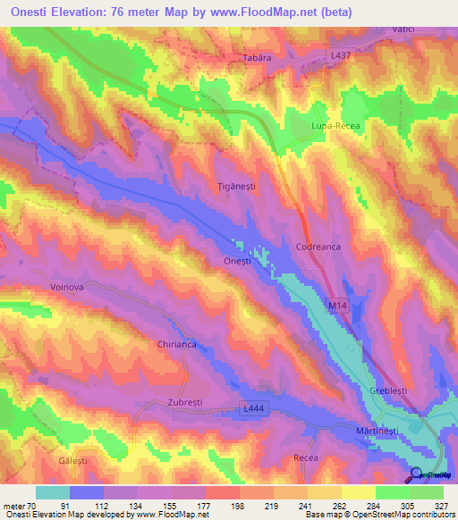 Onesti,Moldova Elevation Map