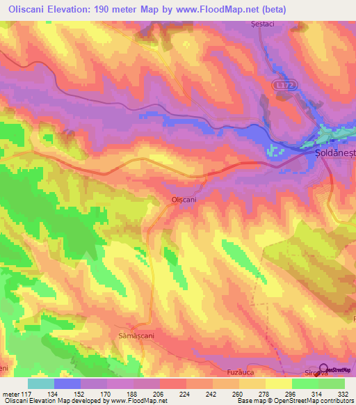 Oliscani,Moldova Elevation Map