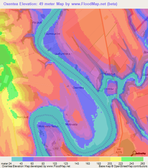 Oxentea,Moldova Elevation Map