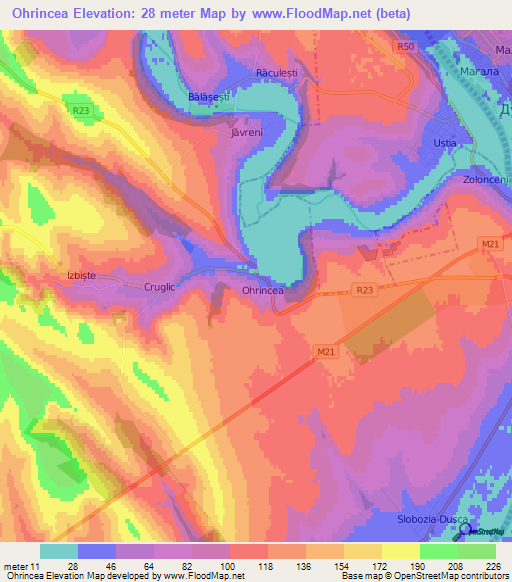 Ohrincea,Moldova Elevation Map