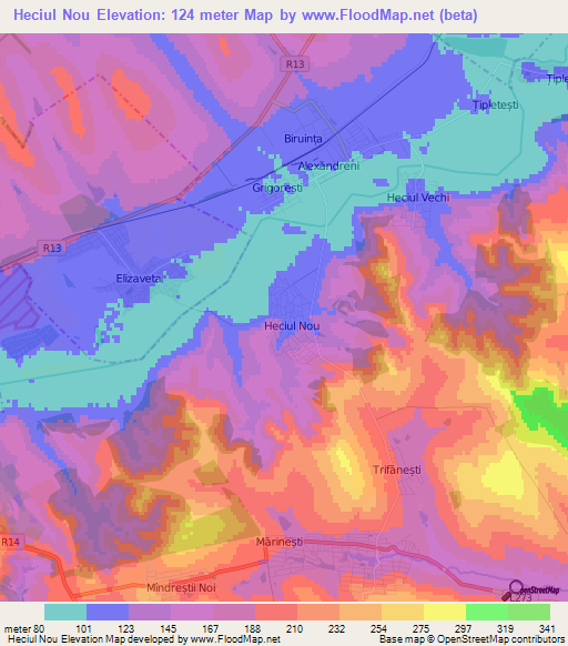 Heciul Nou,Moldova Elevation Map