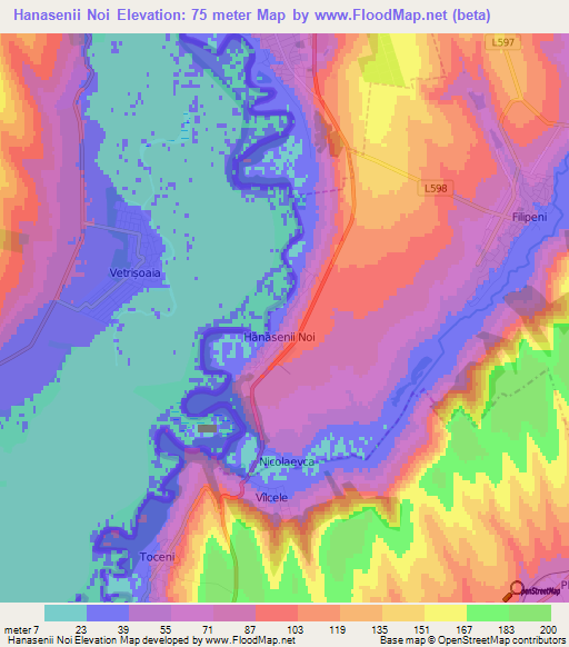 Hanasenii Noi,Moldova Elevation Map