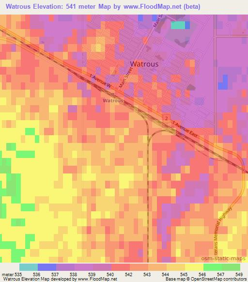 Watrous,Canada Elevation Map