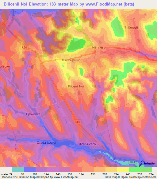 Bilicenii Noi,Moldova Elevation Map