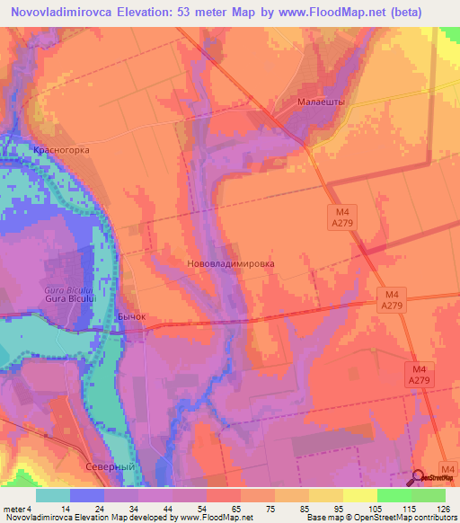 Novovladimirovca,Moldova Elevation Map