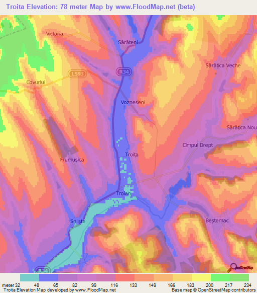 Troita,Moldova Elevation Map