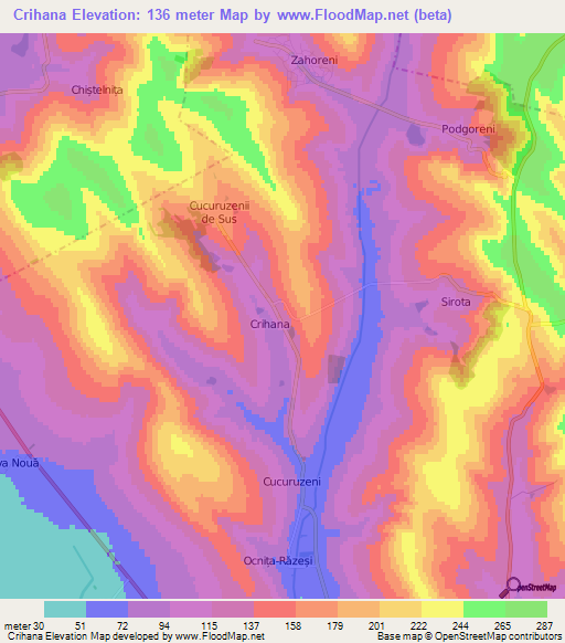 Crihana,Moldova Elevation Map