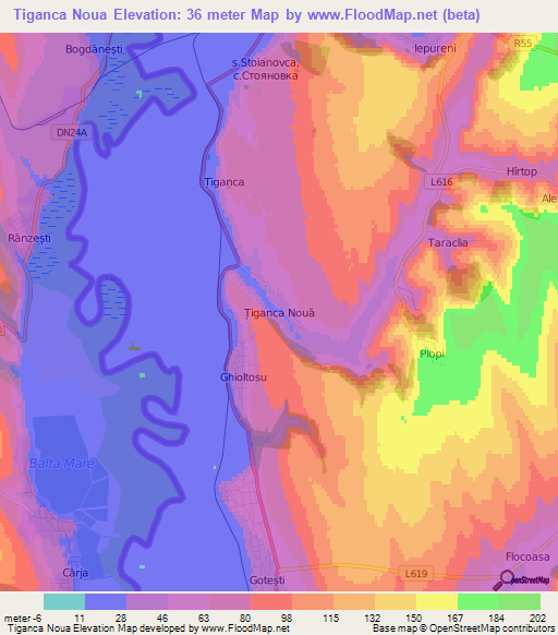 Tiganca Noua,Moldova Elevation Map