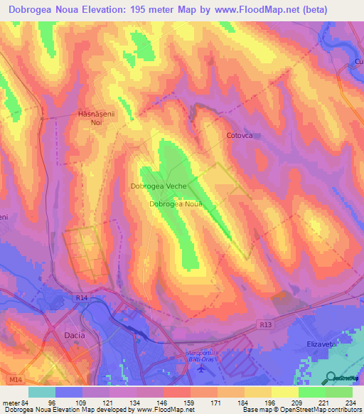 Dobrogea Noua,Moldova Elevation Map