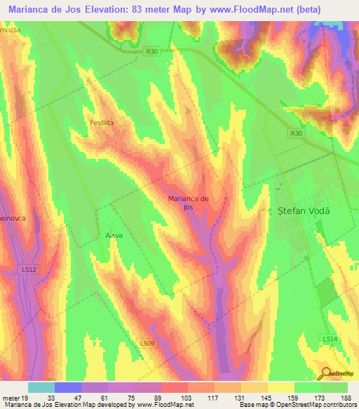 Marianca de Jos,Moldova Elevation Map