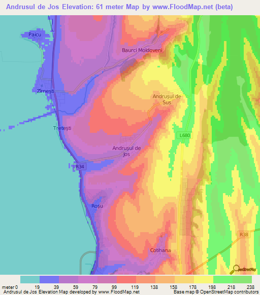 Andrusul de Jos,Moldova Elevation Map