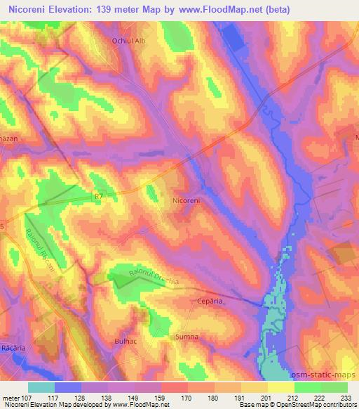 Nicoreni,Moldova Elevation Map