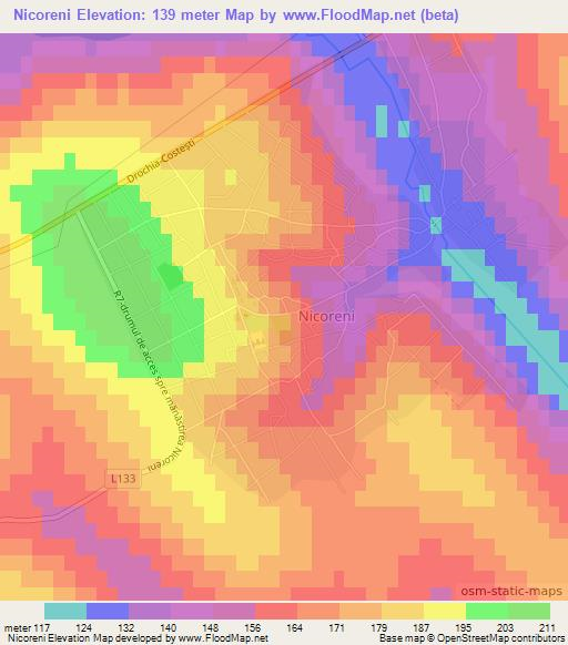 Nicoreni,Moldova Elevation Map