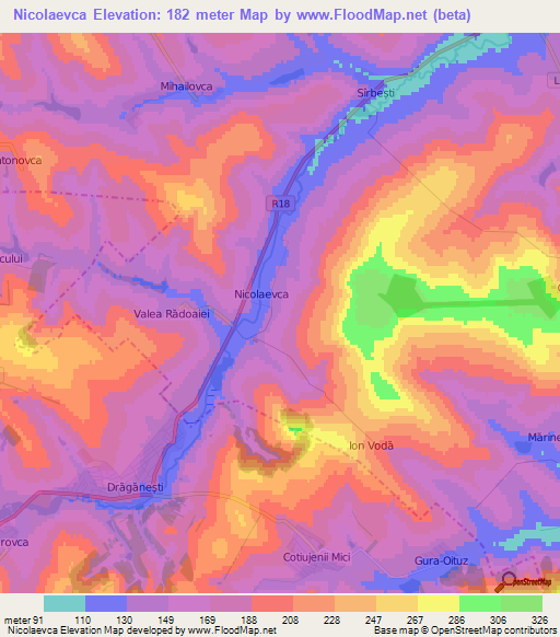 Nicolaevca,Moldova Elevation Map