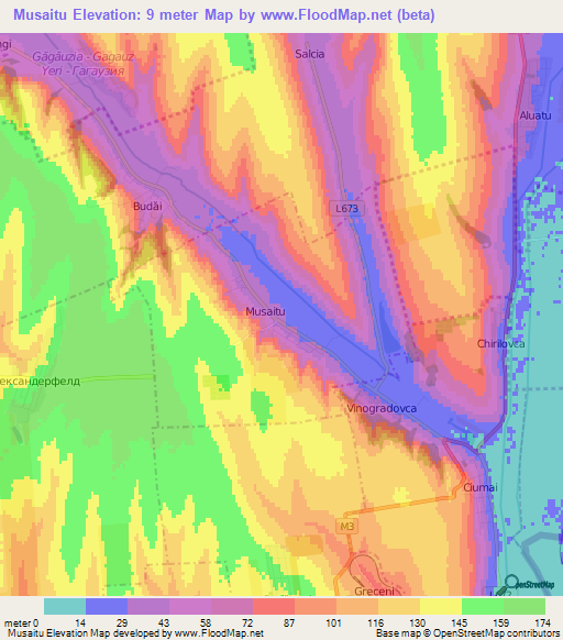 Musaitu,Moldova Elevation Map