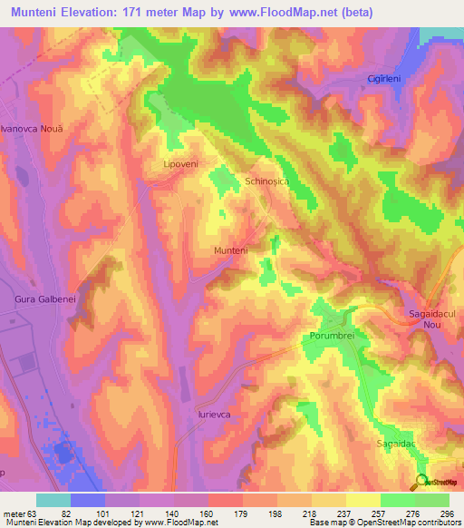 Munteni,Moldova Elevation Map