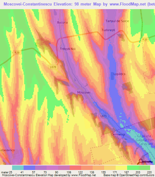 Moscovei-Constantinescu,Moldova Elevation Map