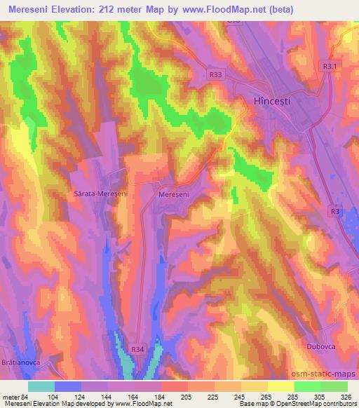 Mereseni,Moldova Elevation Map