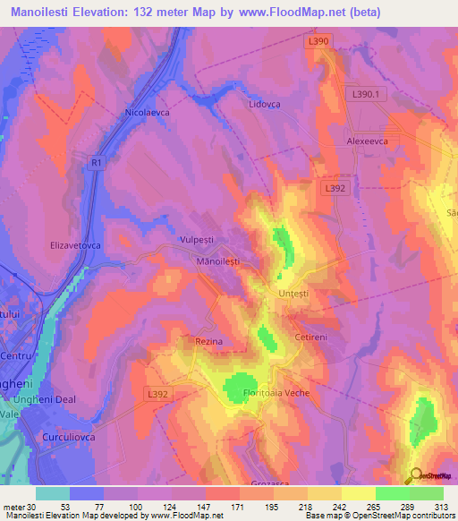 Manoilesti,Moldova Elevation Map