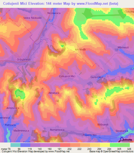 Cotiujenii Mici,Moldova Elevation Map