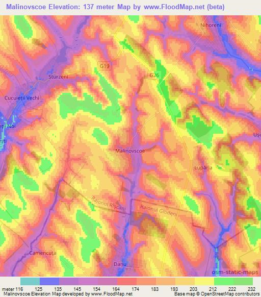 Malinovscoe,Moldova Elevation Map