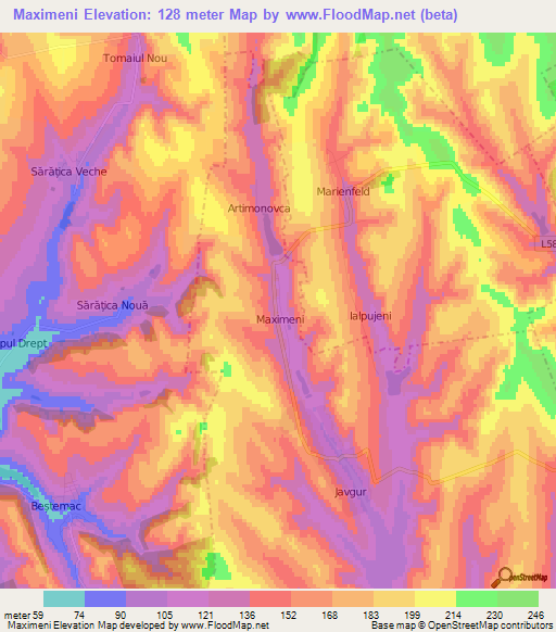 Maximeni,Moldova Elevation Map