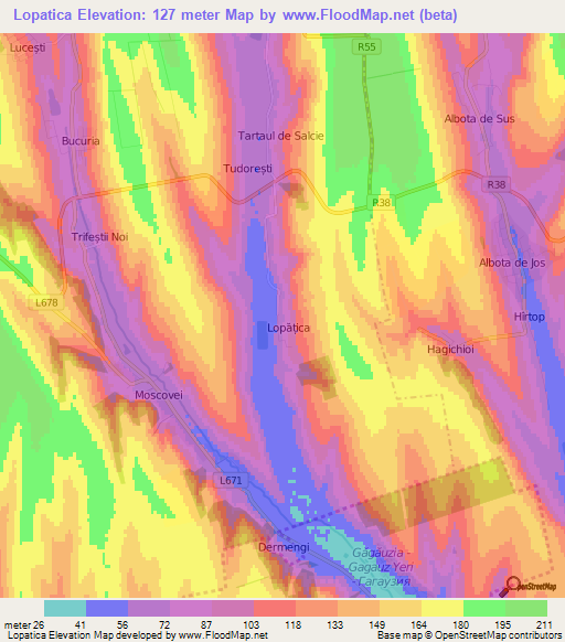 Lopatica,Moldova Elevation Map