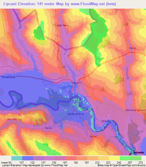 Lipcani,Moldova Elevation Map