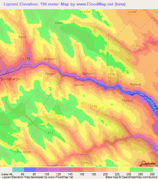 Lipceni,Moldova Elevation Map