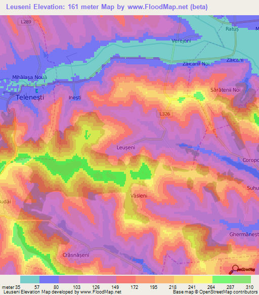 Leuseni,Moldova Elevation Map