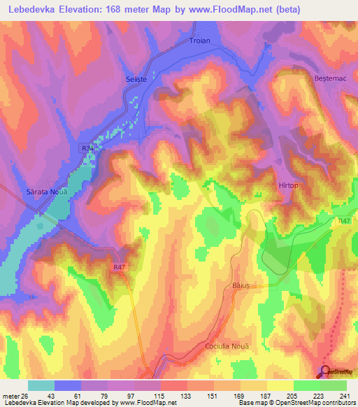 Lebedevka,Moldova Elevation Map