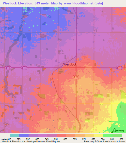 Westlock,Canada Elevation Map