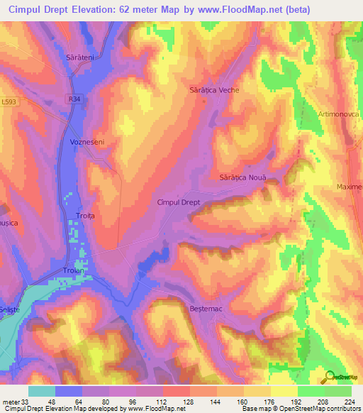 Cimpul Drept,Moldova Elevation Map