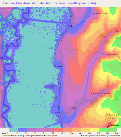 Cucoara,Moldova Elevation Map