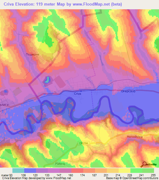 Criva,Moldova Elevation Map