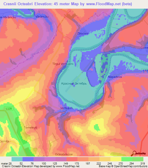 Crasnii Octeabri,Moldova Elevation Map