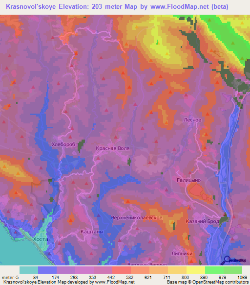 Krasnovol'skoye,Russia Elevation Map