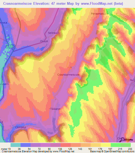 Crasnoarmeiscoe,Moldova Elevation Map