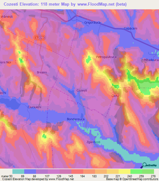 Cozesti,Moldova Elevation Map