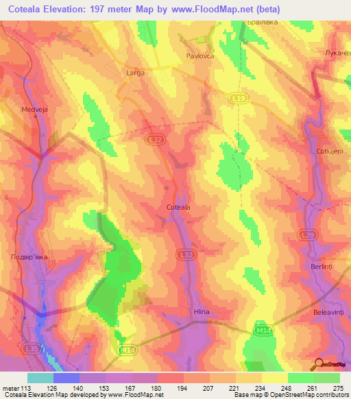 Coteala,Moldova Elevation Map