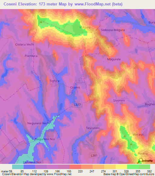 Coseni,Moldova Elevation Map