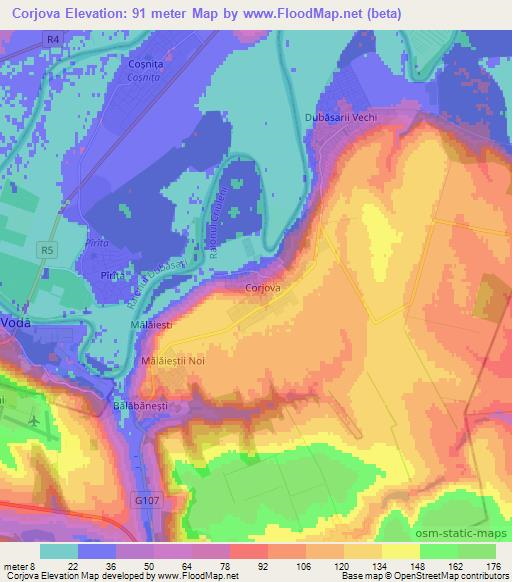 Corjova,Moldova Elevation Map